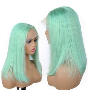 Pelucas Bob de Cabello Humano Verde Claro, 13x4, con Frente de Encaje, Cabello Virgen Remy para Mujer, Liso Sedoso, Encaje Transparente, Color Verde Menta - Product Image 3