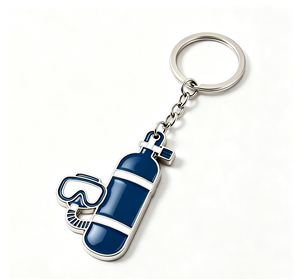 Porte-clés en métal émaillé bleu en forme de bouteille de plongée, souvenir d'équipement de plongée, cadeau promotionnel - Product Image 1