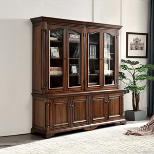 Muebles de Oficina de Lujo de Alta Calidad, Librería Combinada de Madera Sólida, Vitrina de Pared para Sala de Estar <span class=keywords><strong>con</strong></span> Puertas de Vidrio y <span class=keywords><strong>Cajones</strong></span> para Villa - Product Image 6