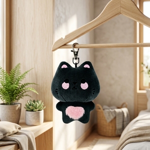 Llavero de Gato de Peluche Negro con Corazón Rosa Bordado de 10cm, Suave, Lindo, de Dibujos Animados, Colgante para Bolsa, Decoración, Regalo - Product Image 3
