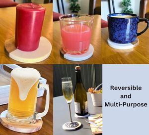 Sous-verres ronds en bois d'acacia et en marbre de style campagnard, blancs pour gravure au laser avec logo personnalisé - Product Image 5