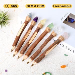 Wholesale New Design Clear Quartz DIY Creative <b>Crystal</b> <b>Raw</b> Stone Wooden Stick Cute Pen for Student Gift - Product Image 1