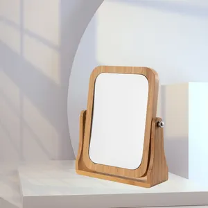 Produção fabril profissional Bamboo Tabletop Vanity Mirror Double Sided Square Mirror Com Tempos De Ampliação