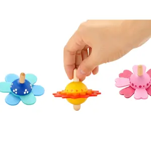 Handgemachte Blume gemalt Holz Spinn platten Holz spielzeug Lernspiel zeug Kindergarten Standard Tops Kinderspiel zeug 1St