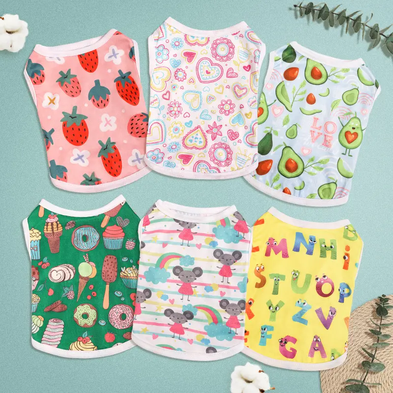 Summer new thin section puppy polyester print cartoon cute dog vest pet summer dog clothes