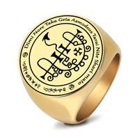 Bague pour femme en acier inoxydable plaqué or PVD, Sceau du Seigneur Mammon, Symbole de démonisme occulte, Clé de Salomon, Asmoday, Origines, Or
