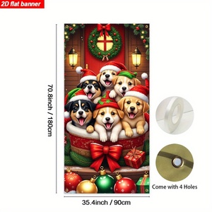 Pancarta Navideña para Puerta de 5.9*2.9 pies, Poliéster, Lindos Cachorros en Cesta, Decoración Navideña con Temática Canina, Cubierta para Puerta Principal para Decoración del Hogar - Product Image 5