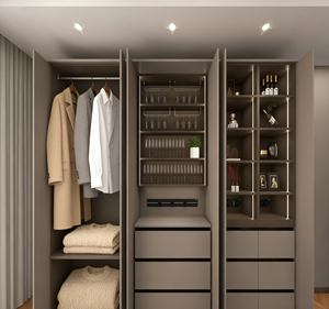 Armoire multifonctionnelle minimaliste sur mesure |   Armoire intégrée grise + rangement pour vin/objets |   Meuble de rangement de grande capacité pour chambre à coucher - Product Image 2