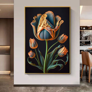 Flor de lámina de oro moderna, lienzo pintado a mano, textura, arte de pared grande, pintura <span class=keywords><strong>al</strong></span> óleo, pintura de pared abstracta hecha a mano para decoración del hogar - Product Image 4