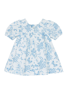 Guangdong personalizado OEM verano azul niños vestidos con mangas hinchadas Allover estampado vestidos casuales para niñas cuello redondo - Product Image 3