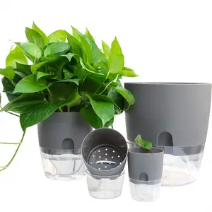 Handmade Self Watering Plant Flower Pot With Auto Water Container Home Garden Decor Round Flowerpot Plastic Watering Planter