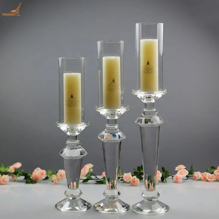 Offre Spéciale De Table De Mariage Décorations Grand Bling Unique Tête Ensemble De 3 pièces Cristal Pilier Tubes En Verre Votive Bougeoirs