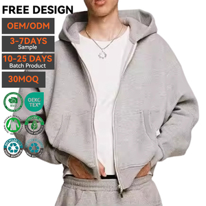 Sweat à capuche zippé en molleton 100 % coton épais, double couche, vierge, coupe oversize, broderie 3D, logo personnalisé, pour homme, style streetwear hiver OEM - Product Image 1