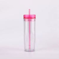Nouveau design – Gobelet portable en acrylique transparent de 16 oz à double paroi avec poignée intégrée et paille, idéal pour les fêtes, mariages et événements – Style américain