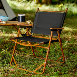 Chaise de camping à grand cadre en aluminium, tissu Oxford 600D kaki, capacité 100 kg, imitation grain de bois, chaise de jardin extérieure - Product Image 2