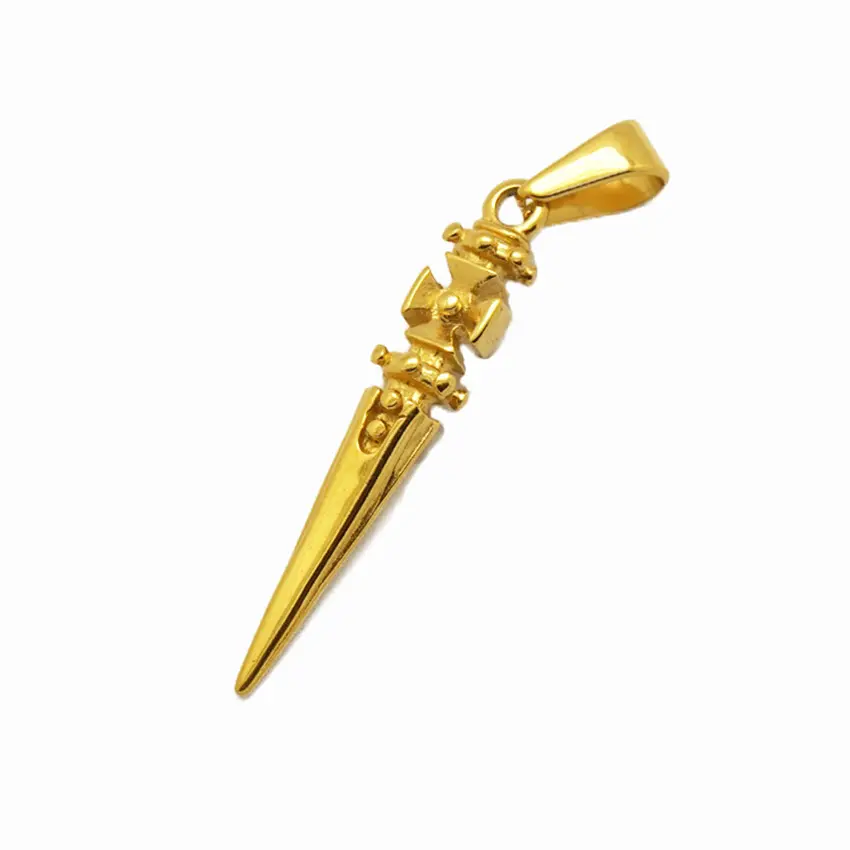 Nouveau design en stock lance pendentif collier plaqué or en acier inoxydable épée chaînes pour hommes bijoux