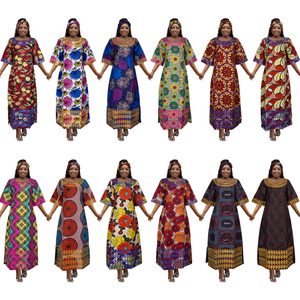 Robe africaine Ankara H&D WS023 pour femmes, robe de mariage traditionnelle africaine <span class=keywords><strong>en</strong></span> tissu <span class=keywords><strong>wax</strong></span> avec écharpe - Product Image 4