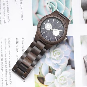 Montre pour homme en bois foncé entièrement naturel, cadran noir scintillant étoilé, bracelet en bois massif, écologique, décontractée, quotidienne, étanche - Product Image 2
