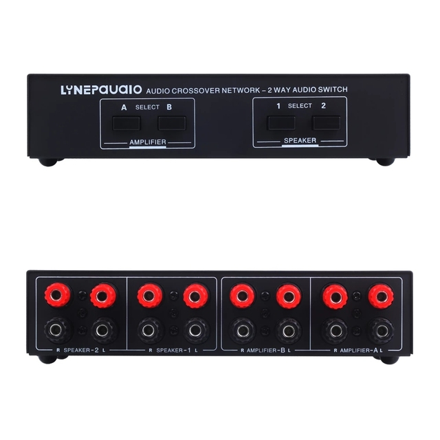2 in 2 Out Passive Audio Signal Switcher Selector Box 2 Amplifiers a Pair Speakers Switch 200W