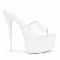 Nouvelles mules à plateforme noires brillantes 2026, design élégant, 16 cm, sandales à plateforme à enfiler pour femmes