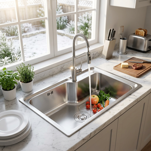 Fregadero de Cocina de Acero Inoxidable 304 de un Solo Tazón — Fondo Inclinado, Reductor de Ruido, Directo de Fábrica OEM ODM - Product Image 1