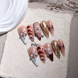 281-285 Juego de 10 Uñas Postizas Acrílicas Estilo Francés con Pegamento para Dedos - Product Image 3