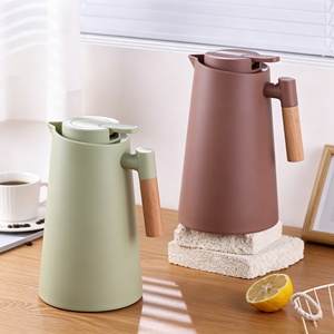 Carafe à café <span class=keywords><strong>isotherme</strong></span> moderne avec poignée en <span class=keywords><strong>bois</strong></span> et couvercle, <span class=keywords><strong>pichet</strong></span> thermique en verre de 1 L pour la maison, la cuisine et le bureau - Product Image 4