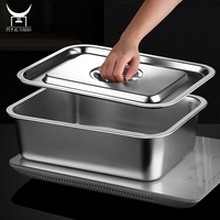 Buffet de nourriture en acier inoxydable, plateau plat avec couvercle, four disponible, riz à la vapeur, poisson grillé, bassin de nourriture, récipient profond