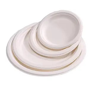 Bamboo Pulp Compostable Round Dishes Sugarcane Bagasse Pulp Paper Plates