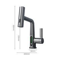 Robinet de cuisine à 3 modes avec douchette extractible, cascade et affichage LED de la température, en alliage de zinc