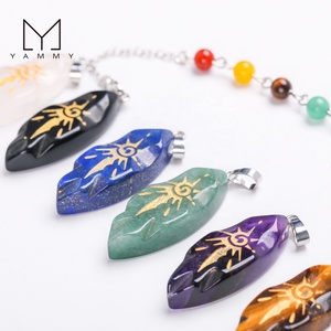 Pendentif en pierre naturelle Bijoux en pierres précieuses Cristal 7 Chakra Reiki Cristal Ovale <span class=keywords><strong>Pendule</strong></span> Colliers Pendentif pour femmes - Product Image 3