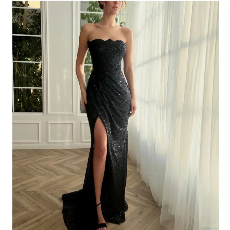 Sexy schimmernde Pailletten Split Front ärmellose Meerjungfrau Brautkleid Geburtstags feier Kleid für Plus Size Frauen Prom Abendkleid