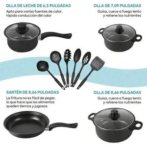 13 Piece Nonstick Kitchenware Set Induction Pots and Spoons Kit Black Frying Pan & Milk Pot for Family Dinner & Camping - Product Image 5