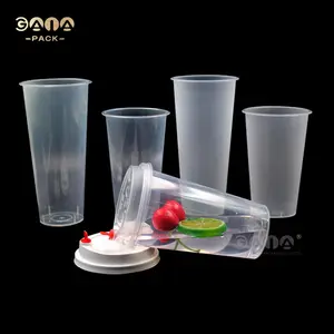 Customized Printing Logo Disposable PP Cup Bubble Tea Juice Clear Frosted Plastic Cup