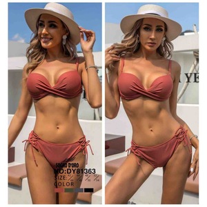 Conjunto de Bikini HDJ DY81363 Talla 40 42 44 46 Color Sólido Push Up con Lazos Laterales Traje de Baño para Mujer - Product Image 1