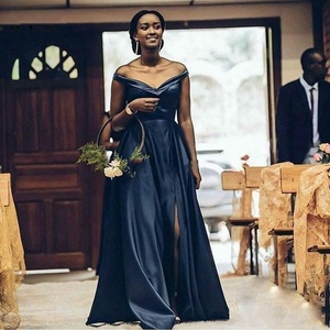 <span class=keywords><strong>Robe</strong></span> de demoiselle d'honneur Morili à col en V, fente haute, grande taille, épaules dénudées, <span class=keywords><strong>bleu</strong></span> marine, pour invitées de <span class=keywords><strong>mariage</strong></span> MBLB520 - Product Image 3