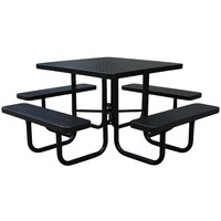 Table de pique-nique carrée en acier commerciale publique extérieure Restaurant extérieur Jardin Patio Table à manger extérieure en métal avec banc