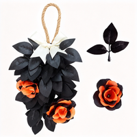 Bouquet de fleurs d'hibiscus artificielles faites à la main pour Halloween, décoration noire pour fête en plein air, style minimaliste