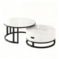 Table basse ronde minimaliste en métal 2025, ensemble de table basse de luxe avec tiroir de rangement pour le salon