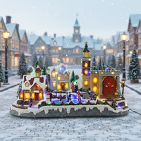 Figurine de village de Noël musical en polyrésine avec patineur animé à LED, porte ouvrante/fermante pour intérieur
