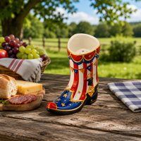 Salière et poivrière en céramique en forme de botte de style cirque, à rayures rouges et bleues patriotiques, pour la décoration de table à la maison, cadeau