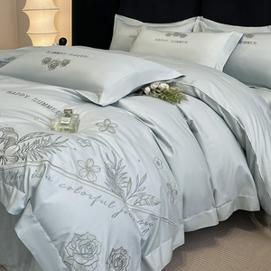 ชุดเครื่องนอนผ้าฝ้ายเนื้อละเอียดปักลายสี่ชิ้น สไตล์หรูหราเบาๆ - Product Image 4