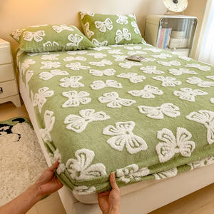 Winter Warm Tufted <strong>Teddy</strong> Flannel <strong>Fitted</strong> <strong>Sheet</strong> Soft Fluffy Milk Velvet Mattress Cover Anti-slip Bed <strong>Sheet</strong> for Home Bedding - Product Image 1