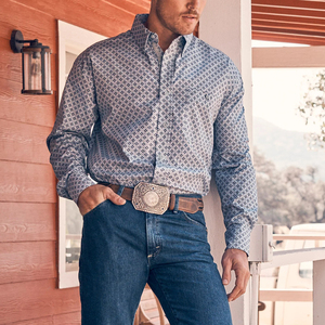 Thêu trắng dễ thương nút up hiện đại vaquero nút xuống Retro lớn và cao ưa thích phong cách denim cổ điển ăn mặc áo sơ mi phương Tây - Product Image 1