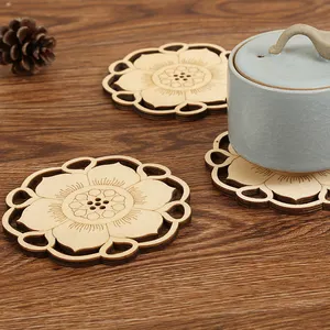 2023 New Table Decoration Wooden Lotus Design Carved Coaster Household Thermal Insulation Coaster