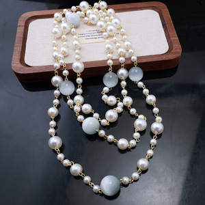 <b>Long</b> Women's Faux Pearl Beads <b>Necklace</b> Morantie Cat's-Eye Stones Multi-Layer Style Sweater Chain High-End Decorative Multi-Layer - Product Image 5