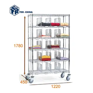 Steel Chromed Trolley Shelves With Dividers Shelves Commercial Trolley For Laundry/Mobile Trolley With Lockers