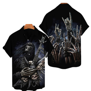 Vendita calda camicia Casual hawaiana da uomo con stampa teschi digitale 3D a quattro lati a maglia a maniche corte in sgualda-per l'estate - Product Image 3