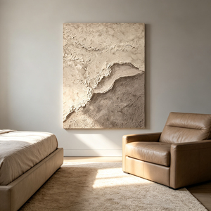 Cuadro Grande de Lona con Textura Estilo Wabi Sabi, Pintura al Óleo Impresionista de Figura en Terreno Roccioso, Decoración de Pared Pintada a Mano para Hotel de Lujo - Product Image 6