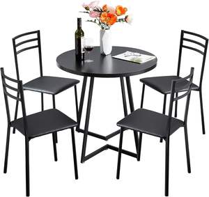 キッチン朝食ヌークリビングルーム用クッションチェア付きウッドラウンドダイニングテーブルセット - Product Image 6